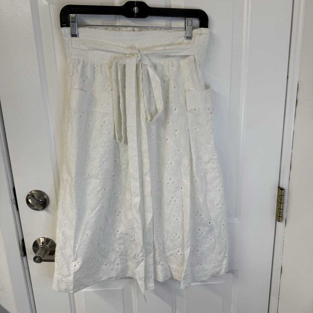 Jill Stuart 100% Cotton Eyelet Midi Belted Skirt Women's Size 3